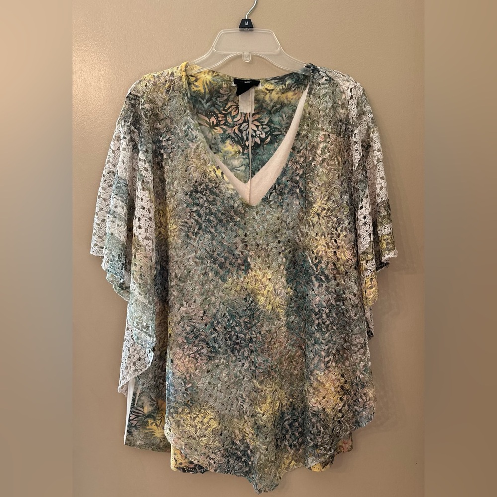 Brittany Black Women’s Lace Poncho with tank lining‎ - Size 2x
